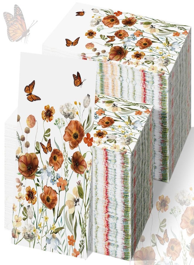 Seajan 200 Pcs Spring Wildflower Guest Napkins Disposable Floral Hand Towels for Bathroom Watercolor Dinner Paper Butterfly Decorative Botanical Napkins for Spring Kitchen Bathroom Party - Image 1